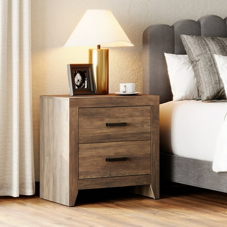 WAMPAT 23.2 Tall Nightstand with 2 Storage Drawers Modern 22.8 Wide End Table for Bedroom Living Room Closet Brown