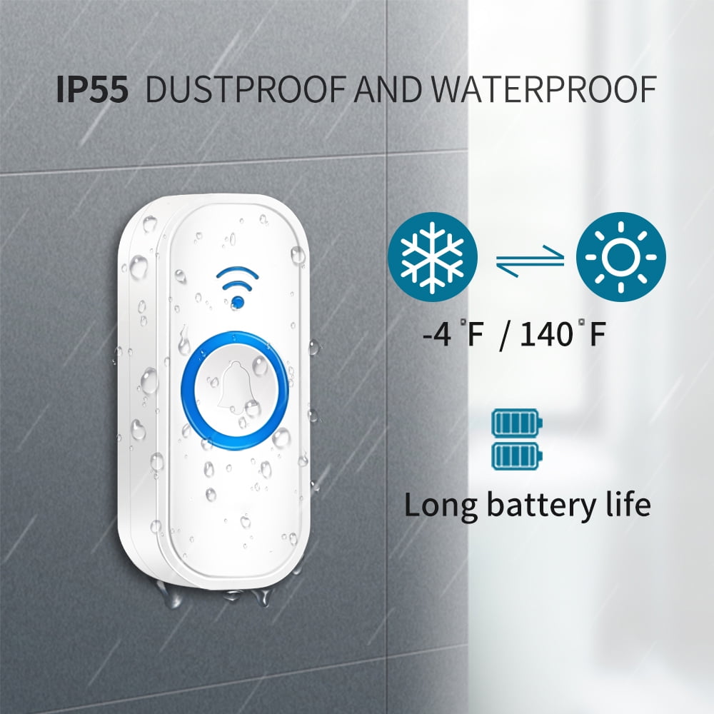 New Product,wireless Doorbell, Usb Powered Ip55 Waterproof Doorbell With  Night Light, 5 Level Volume, 58 Door Bell Chime & Colorful Led Flashblack