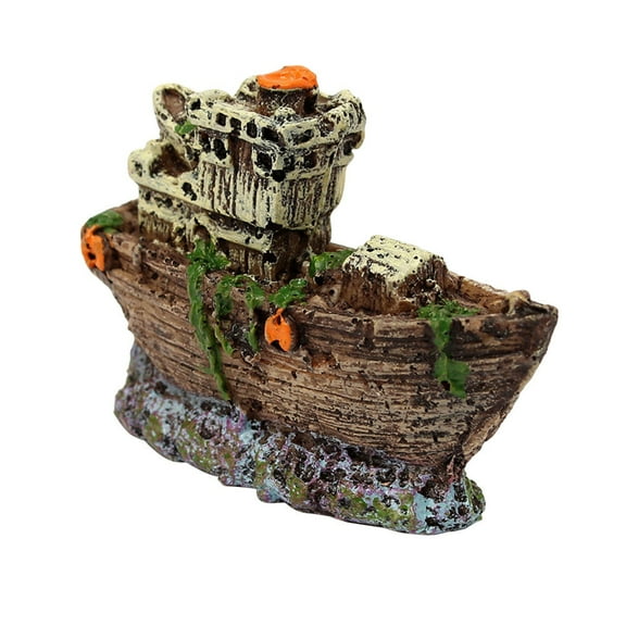 SEWCHICS Pirate Boat Decorations Resin Aquarium Ornaments Dark Brown 1Pack 3.1x1x2In