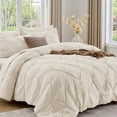 thumbnail image 2 of Queen Comforter Set, 7-Piece Bed in a Bag, Pintuck Bedding Sets for All Season, Includes Comforter, Flat Sheet, Fitted Sheet, Pillowcases and Pillowshams, Beige, 2 of 10