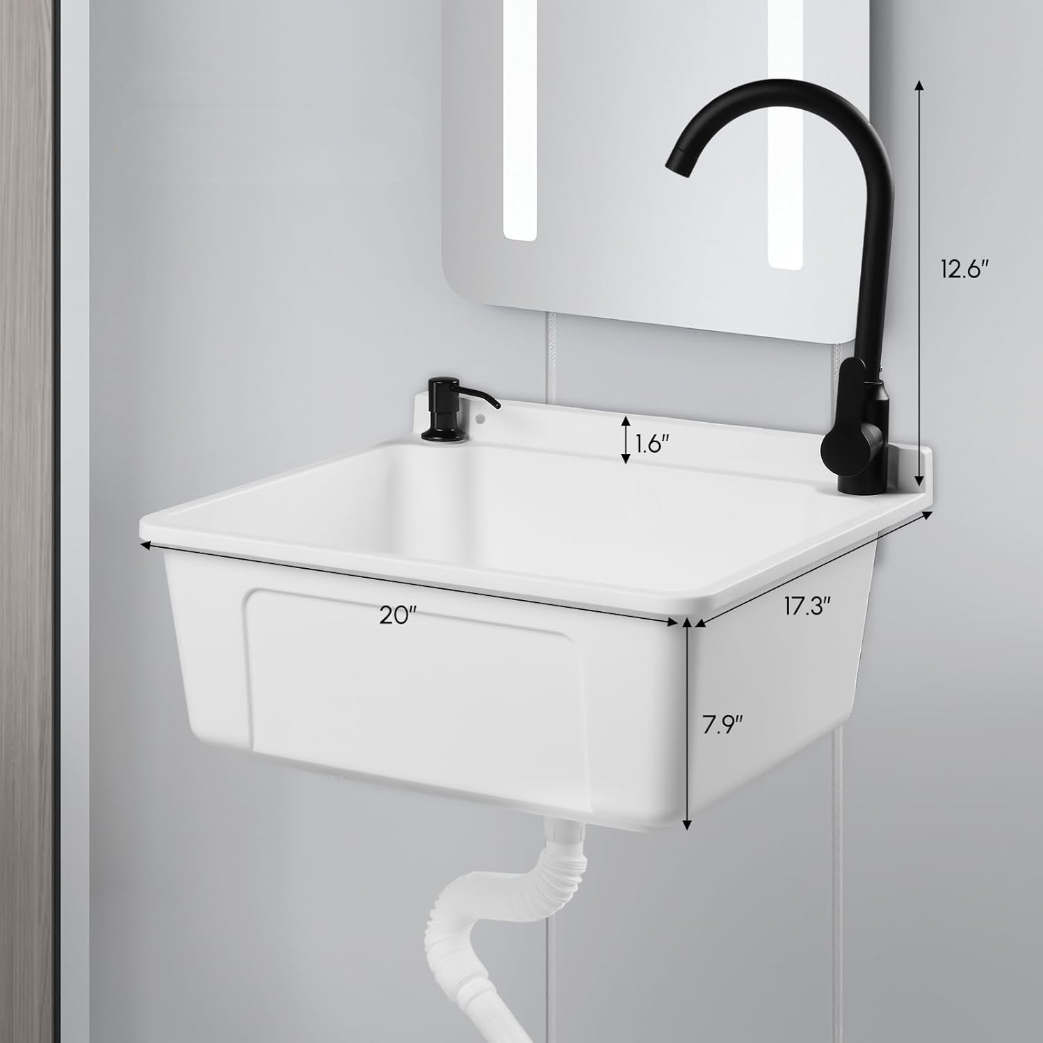 Ktaxon Wall-Mounted Utility Sink with Hot&Cold Faucet, Wall-Mounted Utility Tub with Wall Bracket for Laundry Room, Garage, Workshop, Basement, Shop