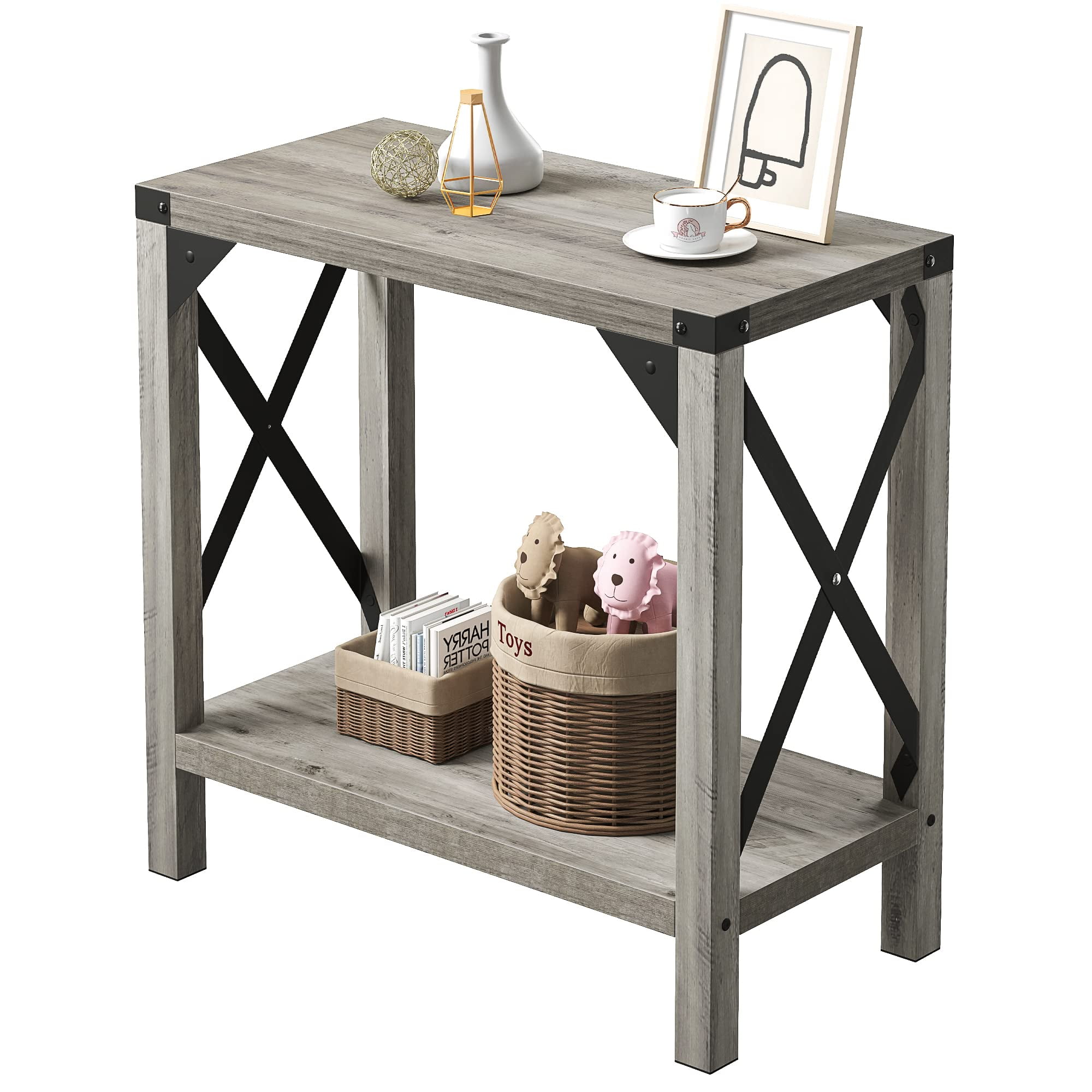 KTENME Narrow End Table for Small Spaces, Rectangular Farmhouse