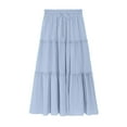 thumbnail image 4 of Fanxing Women Long Skirt Solid Pleated Casual Ruched Maxi Skirts Flowy Elastic Waist Ruffles Skirts Light blue,XL, 4 of 7