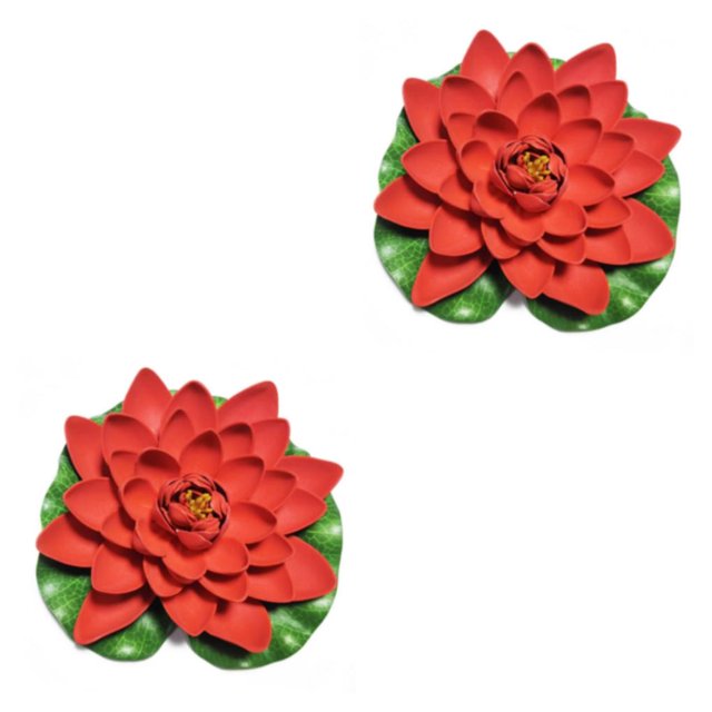 Loto artificial Naiovety decorativo Realista Jardín al aire libre Estanque Fotografía flor falsa Adorno Rojo 2piezas