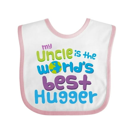 Uncle Best Hugger Nephew Niece Gift Baby Bib White/Pink One