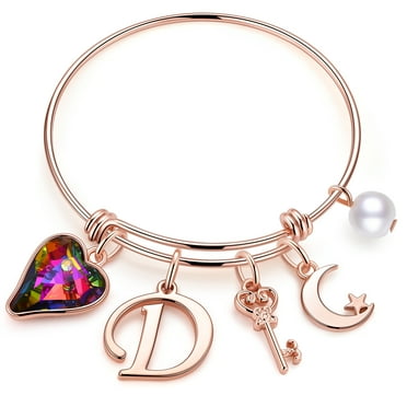 TINGN Charm Bracelets for Women Girls Rose Gold Initial Charm Bracelets for Kids Jewelry