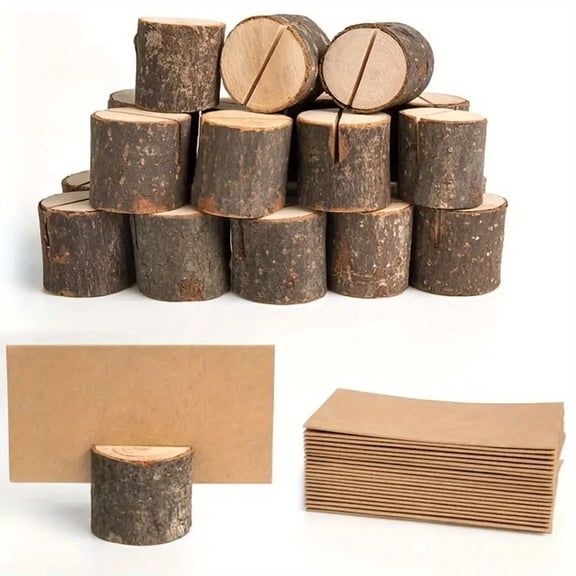60pcs/30set Wooden Stump Placecard Holder &Card Set - Decorative Wooden Placecard Holder, Rustic Table Decor Wood Photo Holders, Suitable for Home, Party, Wedding, Thanksgiving, Christmas Decorations