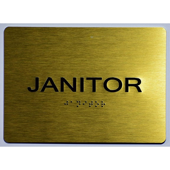 Janitor Sign - Gold(Aluminium, Gold/Black,Size 5x7) The Sensation line