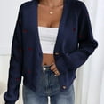 thumbnail image 2 of Women's Fall Winter Heart Pattern V-Neck Casual Simple Style Cardigan Sweater Open Front Long Sleeve Knit Wrap Winter Clothes,Navy,Size XL, 2 of 3