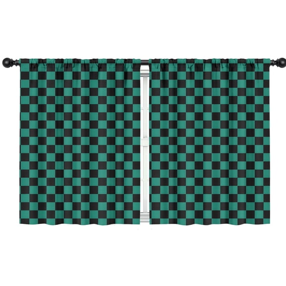 Blackout Kids Curtains,Teal and Black Checkerboard Pattern Childrens Insulated Curtains Set Of 2,Bedroom Essentials,Toddler Room Decor 42"x54"