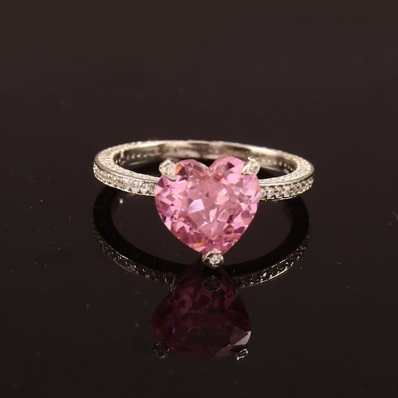Heart Cut Pink Sapphire Engagement Ring 925 Silver Promise Ring Wedding Promise Moissanite Handmade Ring Anniversary Birthday Gifts for Her.