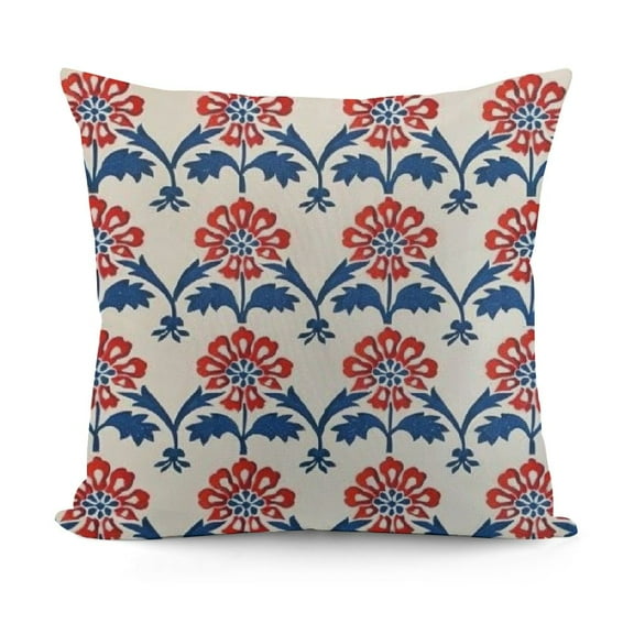 YINGXI Block Print Throw Pillow Covers Red and Blue Vintage Boho Outdoor Decorations Decorative Throw Pillows Cases Cushion Covers for Home Living Room Couch Decor 12x12in
