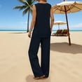 thumbnail image 3 of Oplxuo Cotton Linen 2 Piece Outfits for Women Summer Sleeveless V Neck Tank Top Matching Wide Leg Pants Travel Lounge Sets, 3 of 7