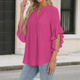 thumbnail image 5 of Womens Summer 3/4 Length Sleeve Bell Sleeve Flared Tunic Tops Plus Size V-Neck Blouses for Women Dressy Casual Hot Pink M, 5 of 5