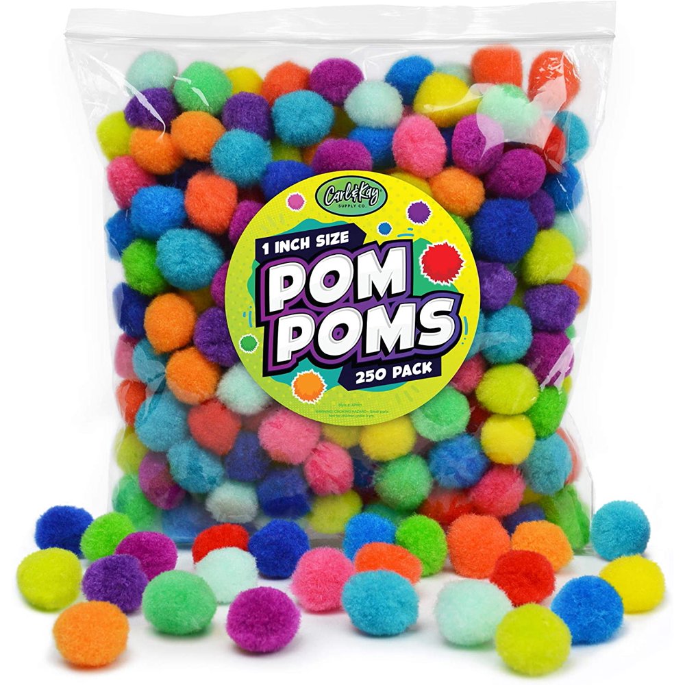 Pom Poms, Color Sorting in Bright & Bold Assorted Colors, Craft Pom Pom