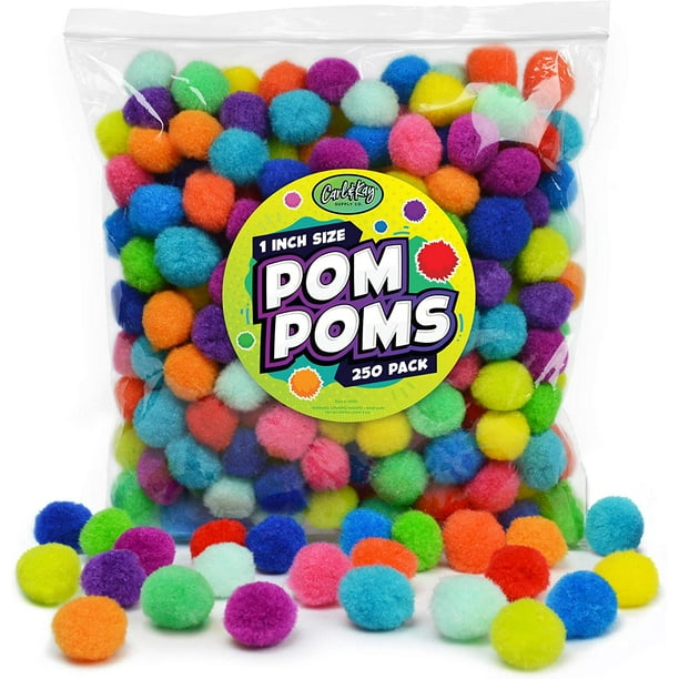 Pom Poms, Color Sorting in Bright & Bold Assorted Colors, Craft Pom Pom Balls, Pompoms for