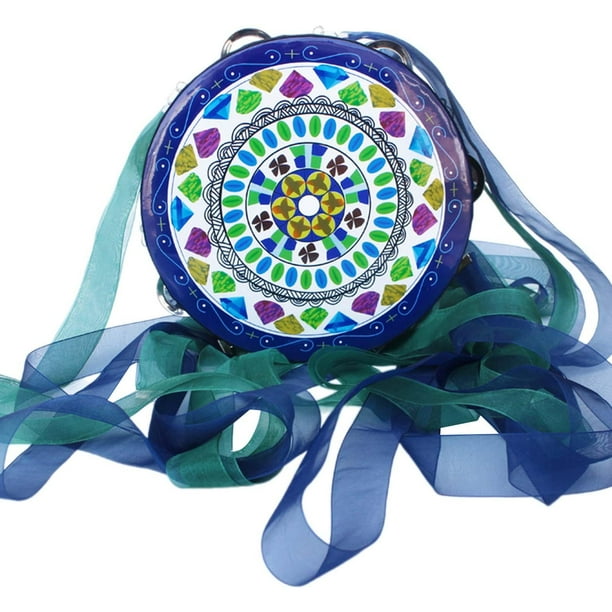 Pandereta de mano de 6 pulgadas, instrumento musical ligero para niños. Azul