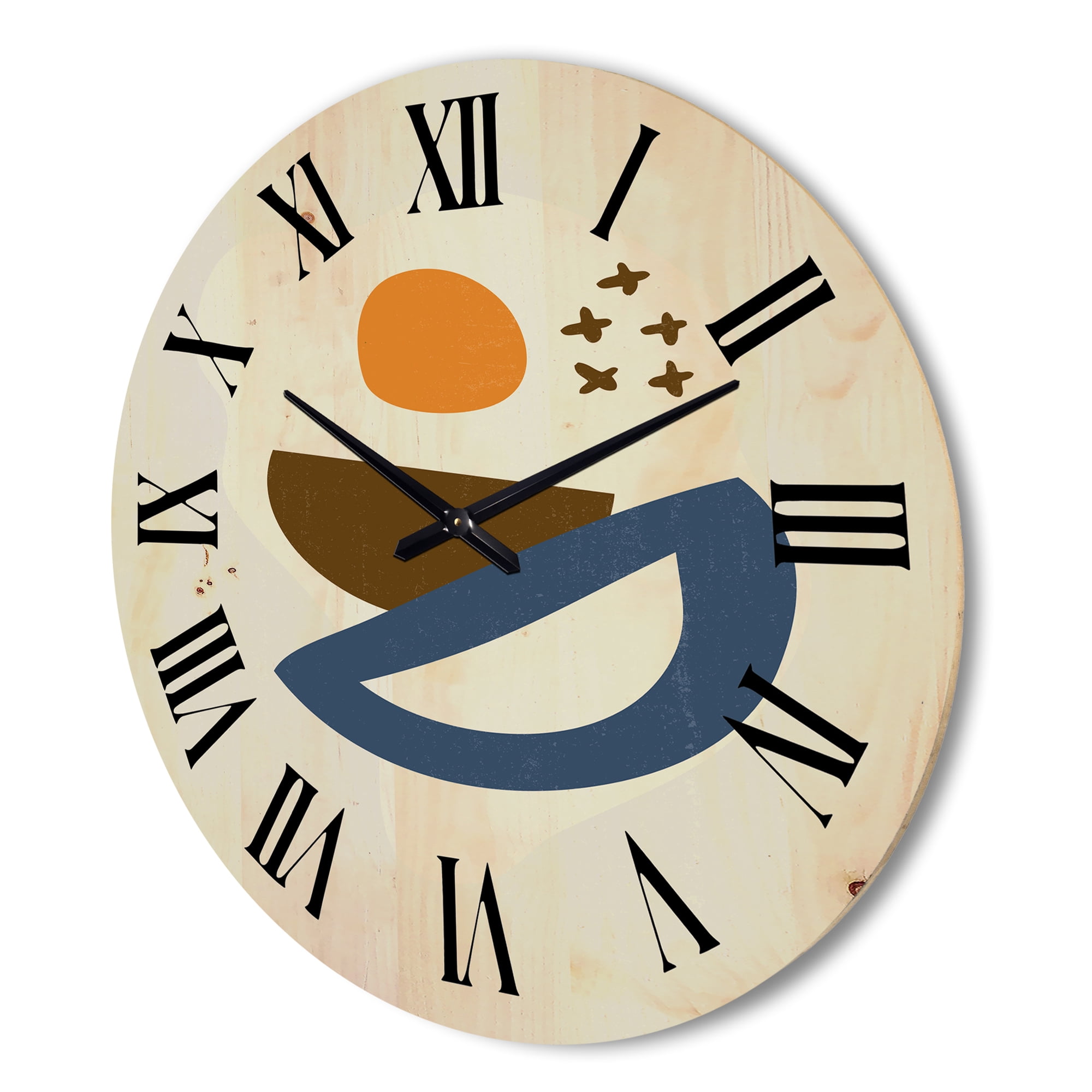 Designart 'Abstract Moon and Sun Geometric Print I' Modern Wood Wall Clock