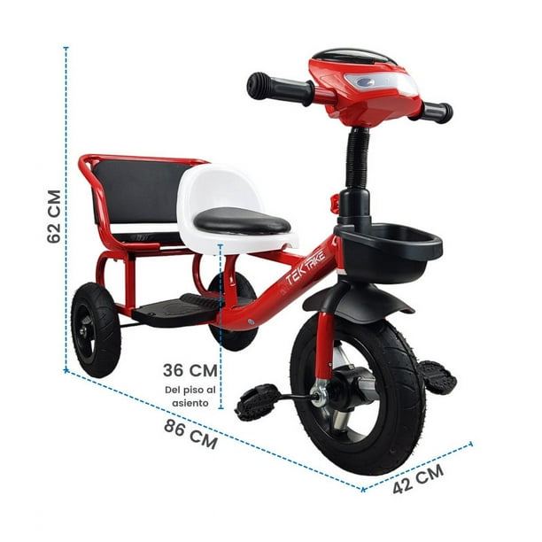Triciclo para Ninos The Baby Shop doble Asiento Torreta con Luz y Sonido Rojo Bodega Aurrera en linea