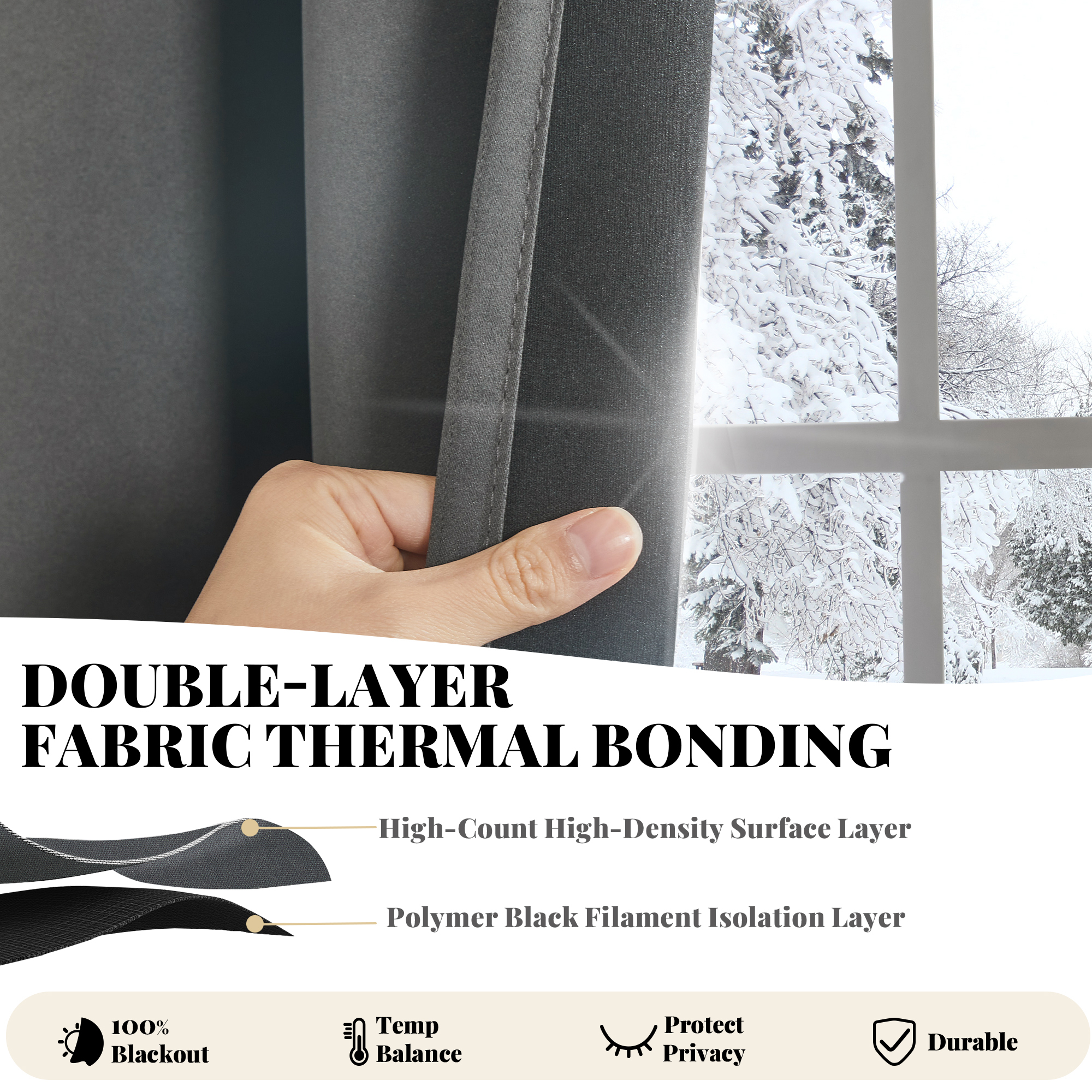 ZOPZO Energy Efficient Blackout Curtains, Dark Gray, 52W x 84L Inch, Thermal Insulated Room Darkening Drapes for Modern Home DEcor, 2 Panels