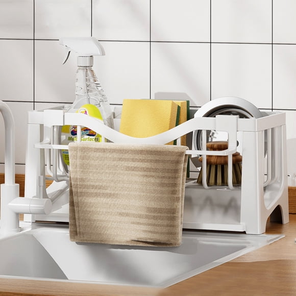 Oefntac Sink Caddy Sponge Kitchen Sink Caddy Organizer Brush Sink Sponge with Auto Draining Tray