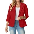 thumbnail image 2 of JWD Women's Slim Fit 3/4 Sleeve Notched Lapel Blazer - One Button Business Office Jacket with Pockets Red 8, 2 of 6