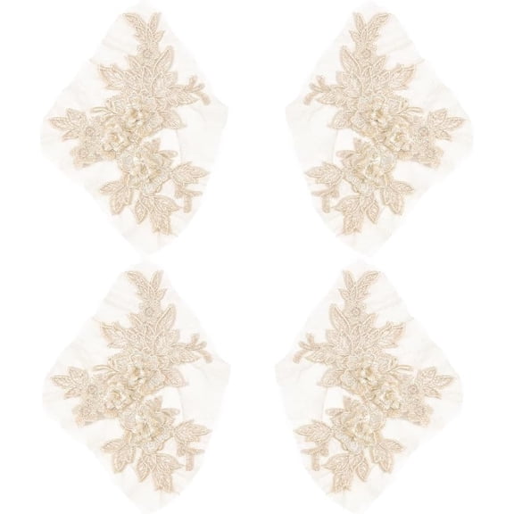 2 Pairs 4Pcs Beige 3D Floral Lace Applique Vintage Embroidery Flower Patches Sew On Polyester Solid Embroidered Appliques for Sewing Making Clothes Dresses Bags Home Decorations DIY Craft