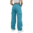 thumbnail image 4 of AINIYS Cargo Pants for Women Wide Leg Casual High Waist Baggy Elastic Drawstring Hiking Track Outs Solid Sweatpants Blue XXL, 4 of 9