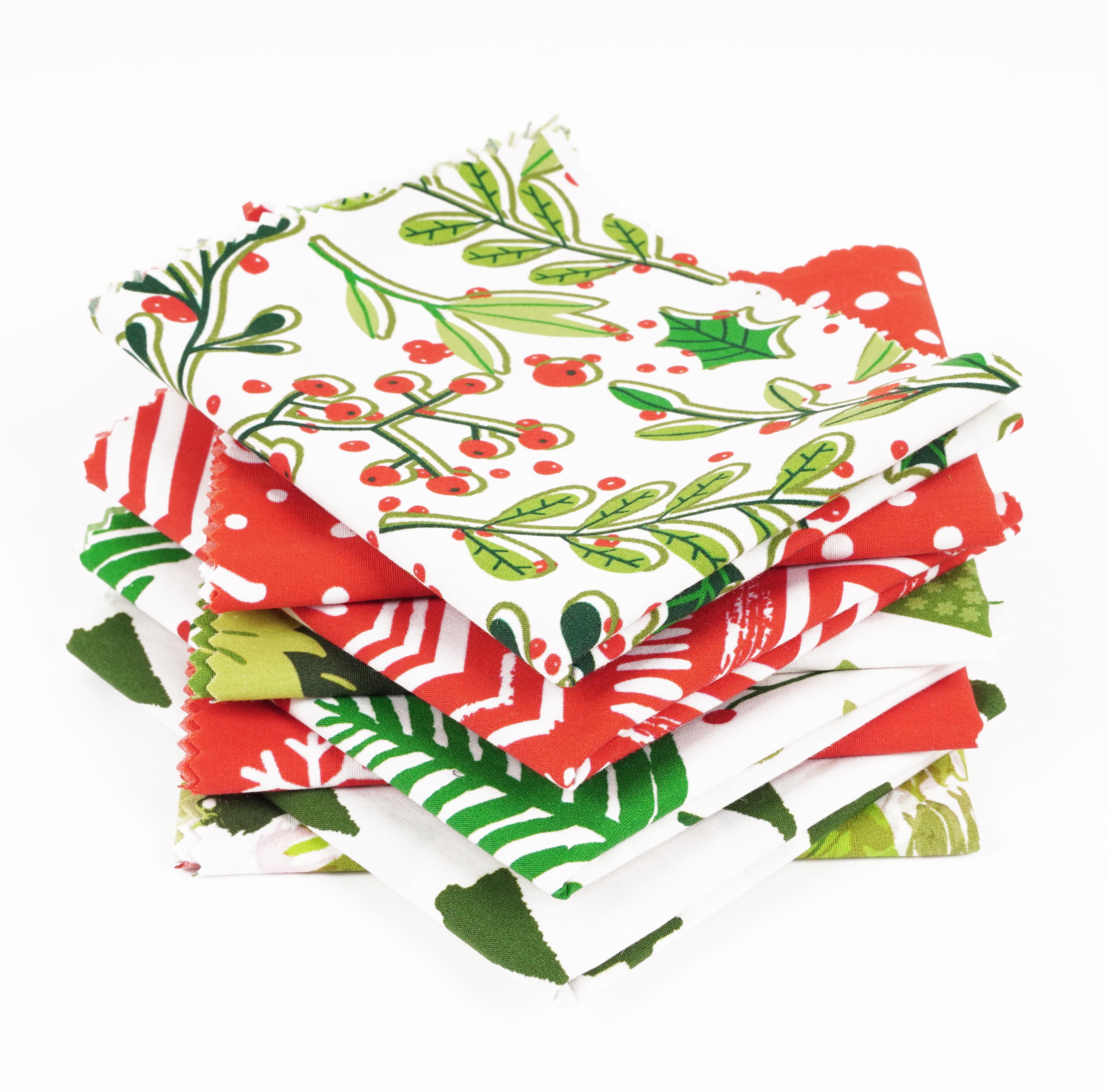 Soimoi 8 Pc Fat Quarter Bundle-ChristmasPrint 18"x 22"DIY Patchwork-100% CottonPre-Cut Quilting Fabric Red- White & Green