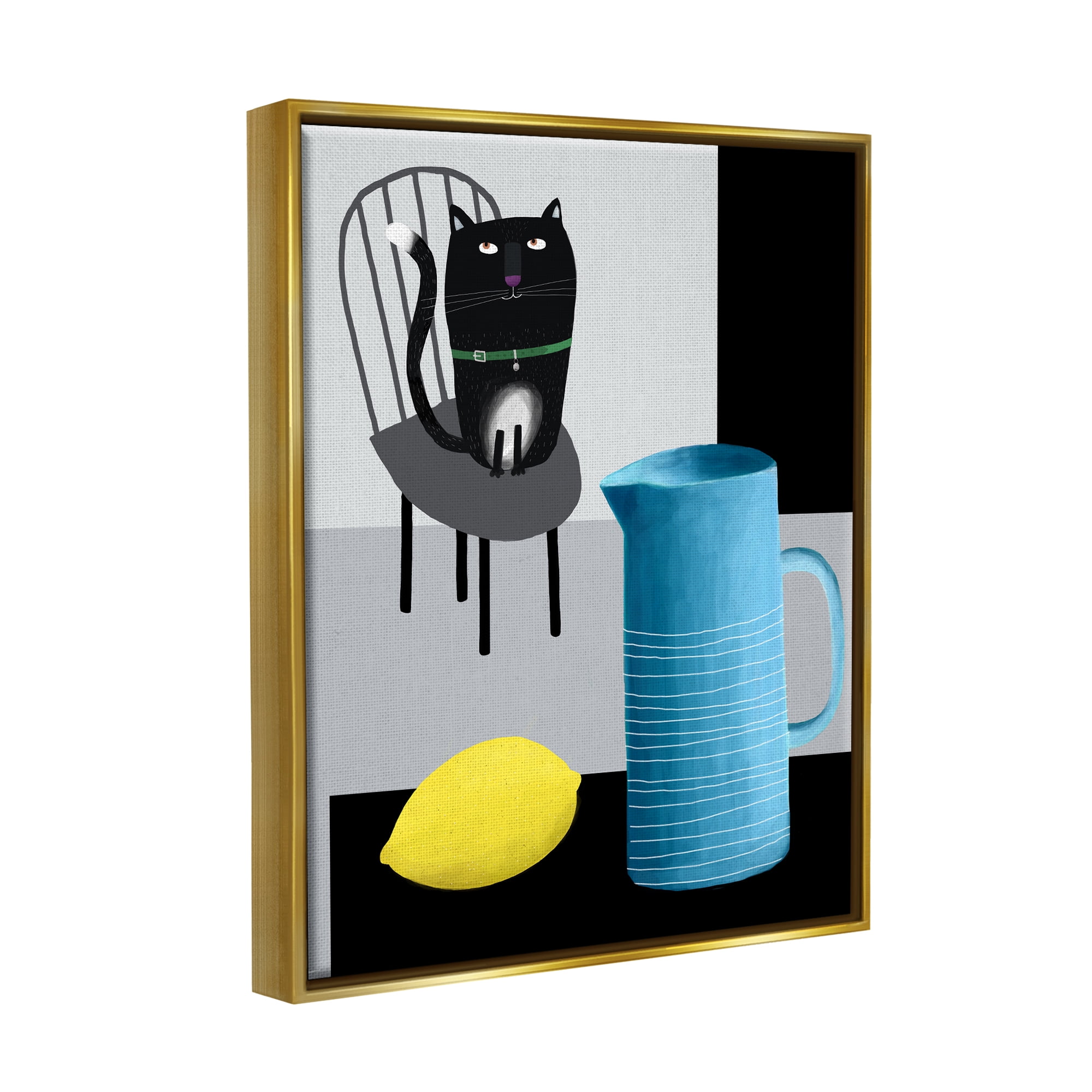 Stupell Industries Cat Lemon Vase Still Life Scene Animals & Insects Painting Gold Floater Framed Art Print Wall Art