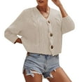 thumbnail image 1 of Baberdicy Cardigan Sweater Ladies Solid Color Button Sweater Knit Cropped Loose Cardigan Women's Cardigans White, 1 of 3