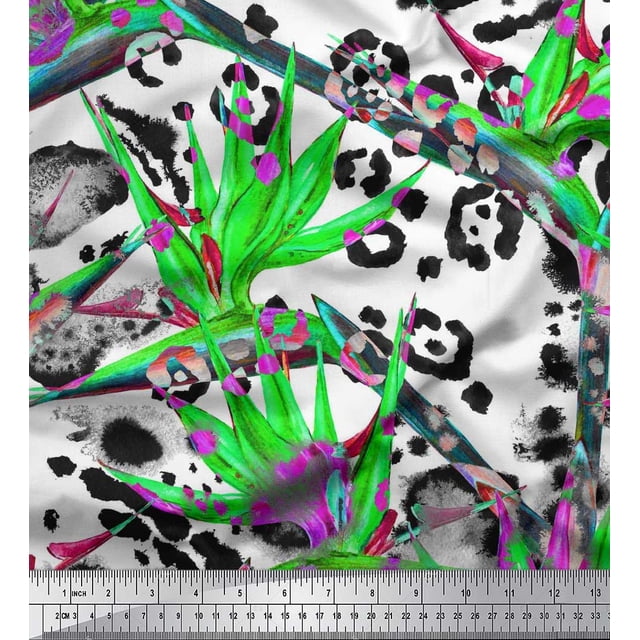 Soimoi Poly Georgette Fabric Animal Skin & Wild Flower Print Fabric by Yard 52 Inch Wide