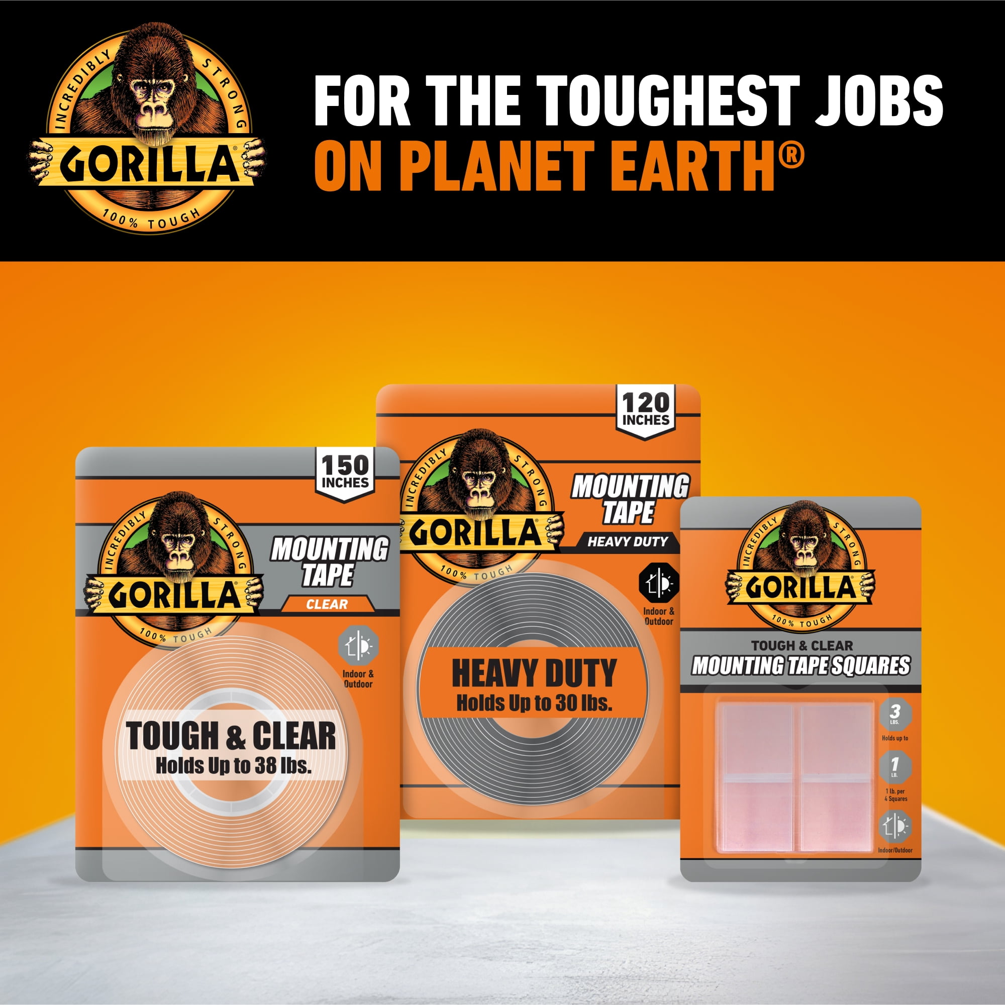 (2 pack) Gorilla Tough & Clear Double Sided Mounting Tape, Clear Tape, 1" x 150"