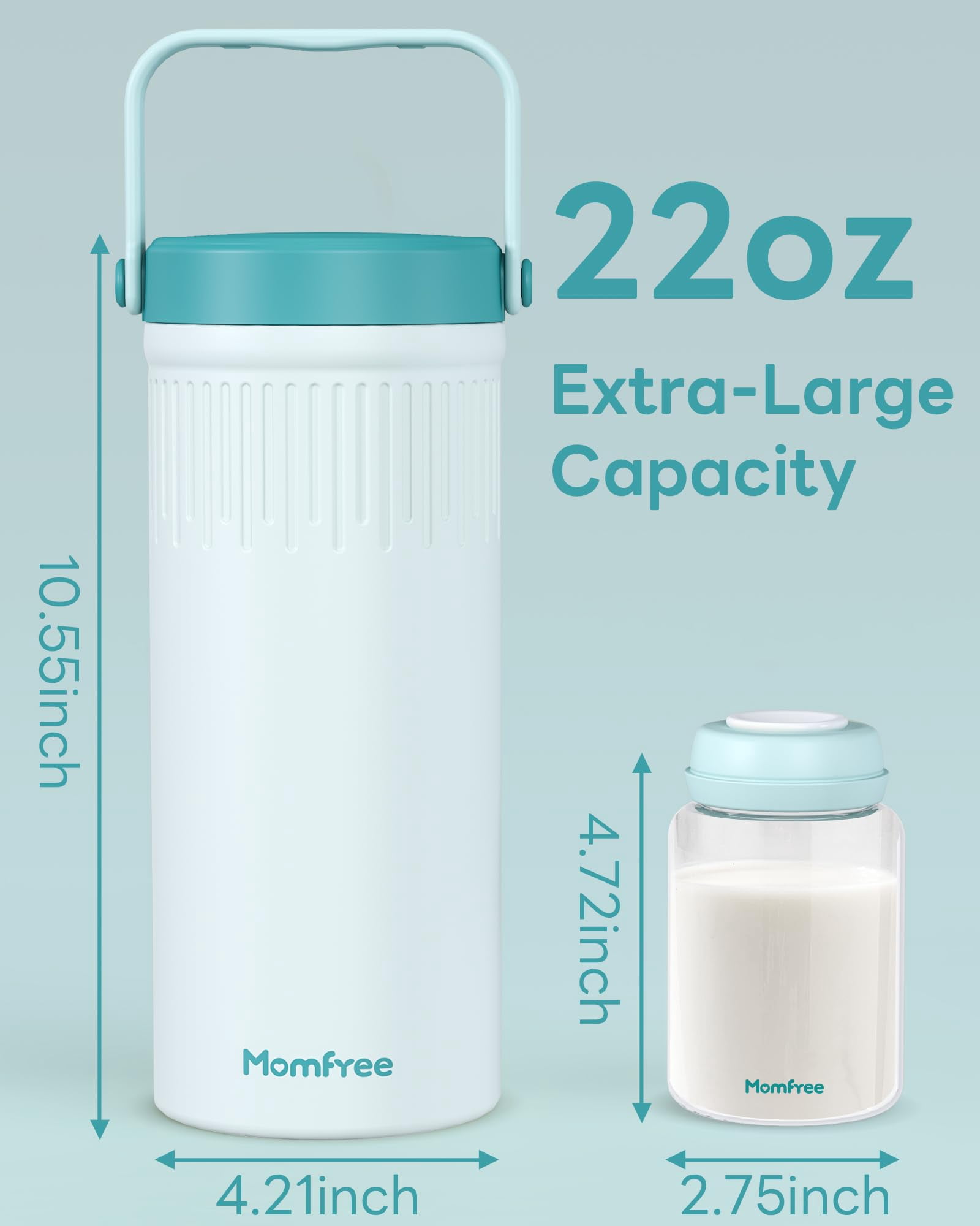 Momfree Portable Breast Milk Cooler, 22oz, 360° 24-Hour Cooling, 304 Stainless Steel, 2 BPA-Free Leak-Proof Bottles, for Travel And Work