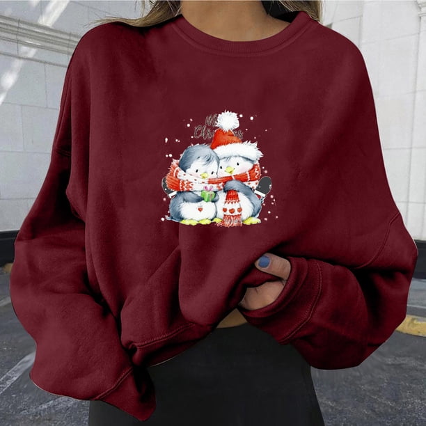 Puntoco Mujeres Moda Casual Estampado Cuello Redondo Suelto Manga Larga Tops Cortos Blusa Sin Capucha Sudaderas Puntoco Puntoco-1246