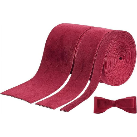 3 Rolls 3 Styles Double-Sided Velvet Ribbon Dark Red Flat Velvet