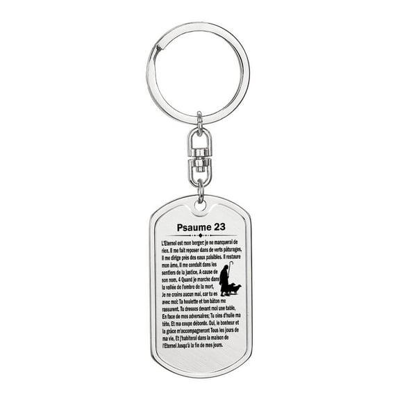 Psalm 23 French Psaume 23 Bible  Keychain Stainless Steel or 18k Gold Dog Tag