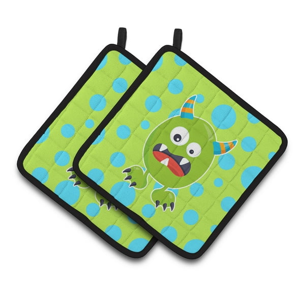 Caroline's Treasures Little Monster Greenie Doodle Pair of Pot Holders