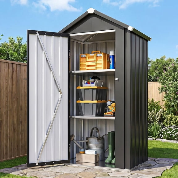 Black 2.5'x2' Metal Outdoor Vertical Storage Cabinet with Adjustable Shelves