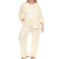 thumbnail image 2 of White Mark Women's Plus Size 2-Piece Oversize Long Sleeve Button Down Cotton Linen Gauze Lounge Beach Set, 2 of 7