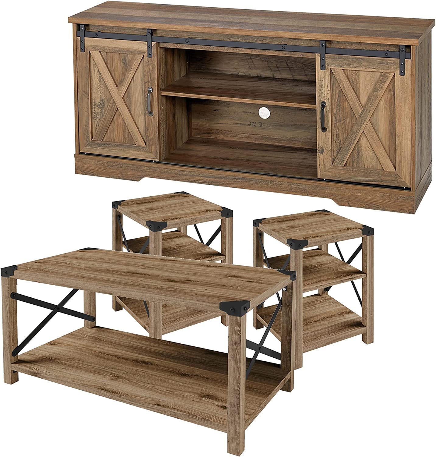 AMERLIFE 4Piece Living Room Table Set Includes TV Stand, Coffee
