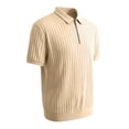 thumbnail image 5 of Men's Vertical Ribbed Knit Quarter Zip Polo Shirts, Short Sleeve Collared Casual Knitwear Khaki, 5 of 7