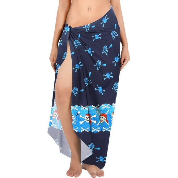 HAPPY BAY Women's Beachwear Summer Bikini Wrap Halloween Costumes Skull Beach Wraps Skirt Cover up Sarong Coverups for Women One Size Caribbean Pirates, Blue