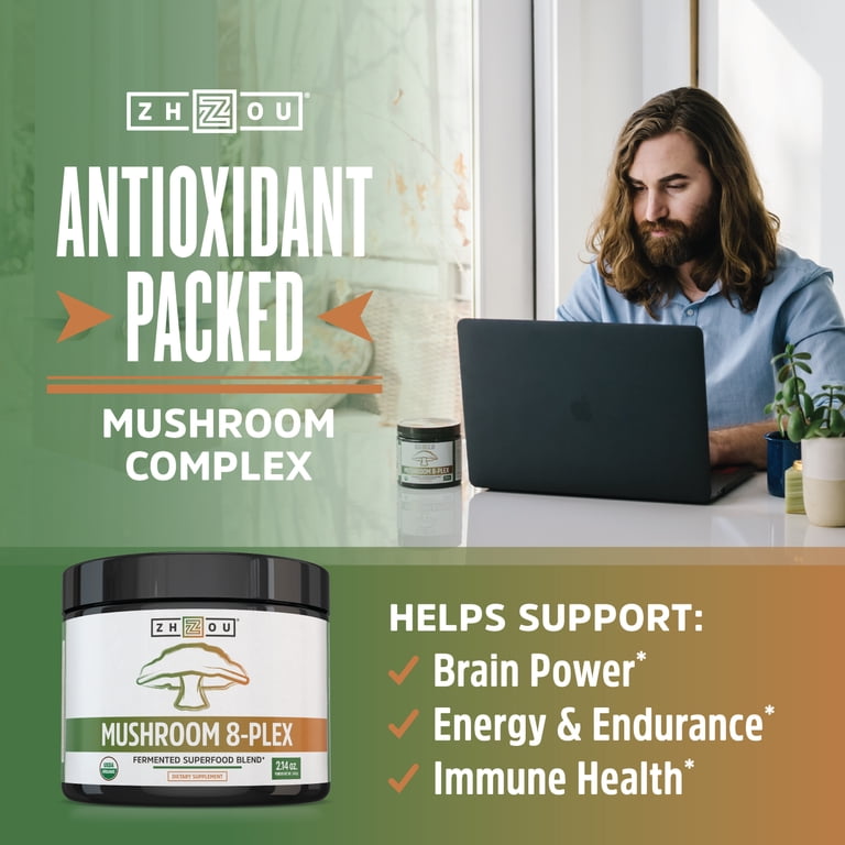 Zhou Mushroom 8-Plex, 30 Servings, 2.14 oz, Lion's Mane Reishi
