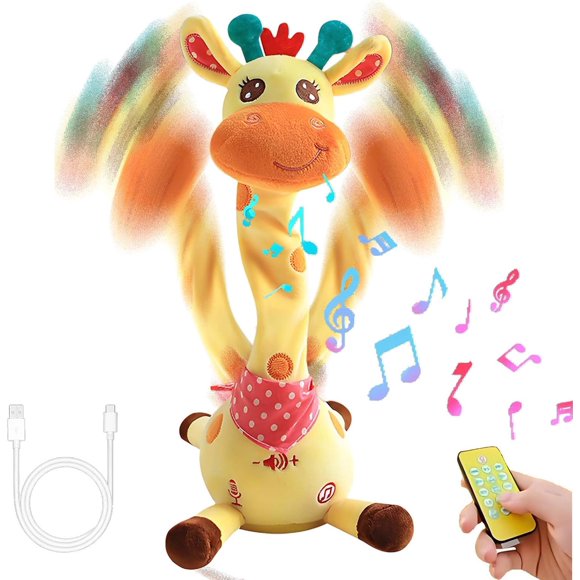 Girafe Dansante Jouet, Peluche Musicale Premium Améliorée avec Fonction de Volume Réglable, Chansons Chantantes, Danse Énergique Torsadée, Lumières LED Brillantes, Imitation Vocale Interactive & Enregistrement
