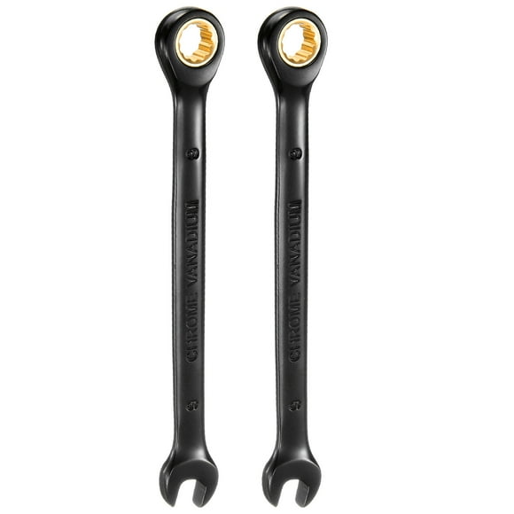 Uxcell 2Pcs Ratcheting Wrench 9mm Metric Open End Wrench 72-Teeth CR-V Steel 12 Point Nickel Plated Combination Ratchet Wrench