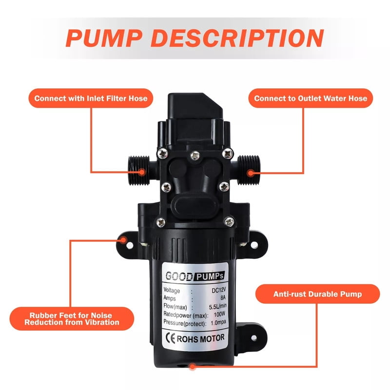 12V 160PSI Washdown Wash Pump Kit Electric DIY Car Washer Cleaner Sprayer Tool for Car, Home, Outdoor Use