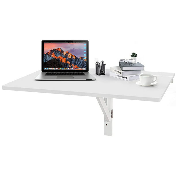 31 5 X 24 Wall Mounted Folding Table Space Saving Floating Desk White Com - Wall Mounted Floating Folding Computer Desk