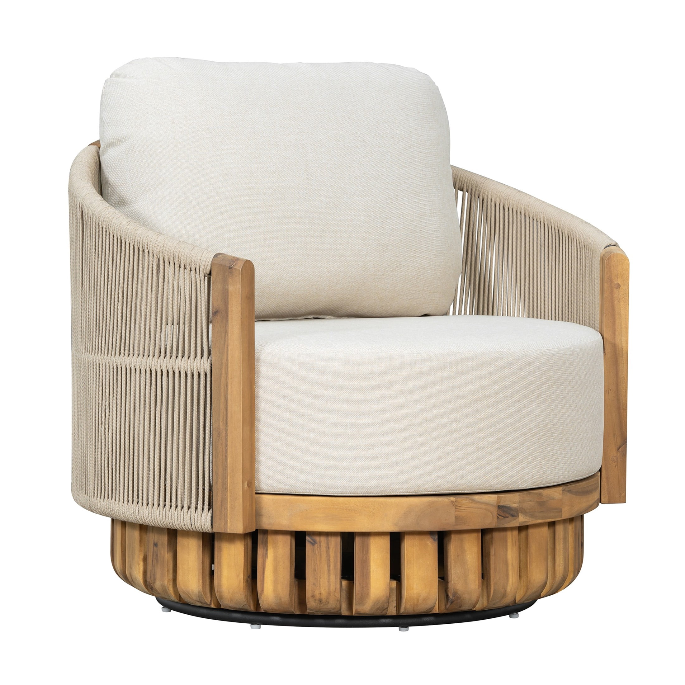Christopher Knight Home 360° Swivel Patio Lounge Chair, Acacia Wood Frame with Rope Accents, Beige+Teak