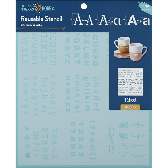 Hello Hobby Stencil Set, 8.5" x 9.5", 1 Piece, Basic Alphabet and Shapes